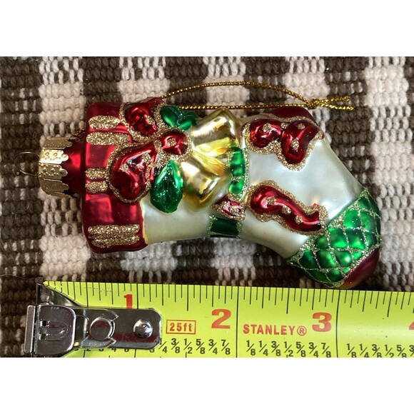 Hand Crafted Glass Christmas Ornaments By Unique Treasures Sleigh Stockings X3 - Picture 11 of 16